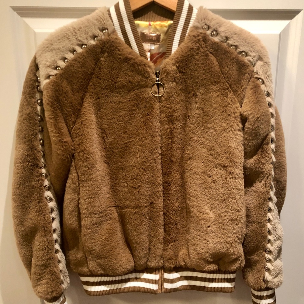 Mother Faux Fur Varsity  Letterman Jacket